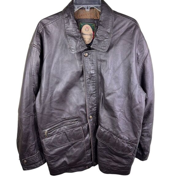 Members Only Jacket Mens Large Dark Brown 100% Leather Lined Full Zip Vintage - Picture 1 of 10